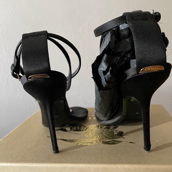 Black Satin with Gold signature hardware sandal heel - Picture 9 of 15